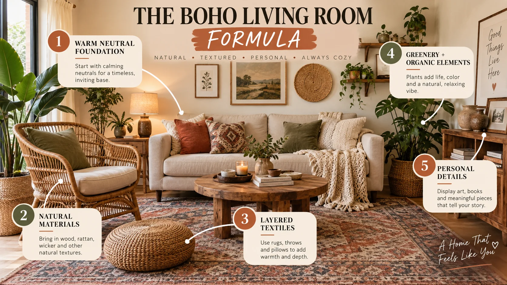 Boho Living Room Ideas That Feel Cozy, Collected & Personal